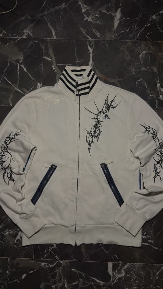 Track jacket Adidas White / Black, customized by hand