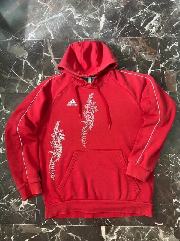 Hoodie Adidas Red / White, customized by hand